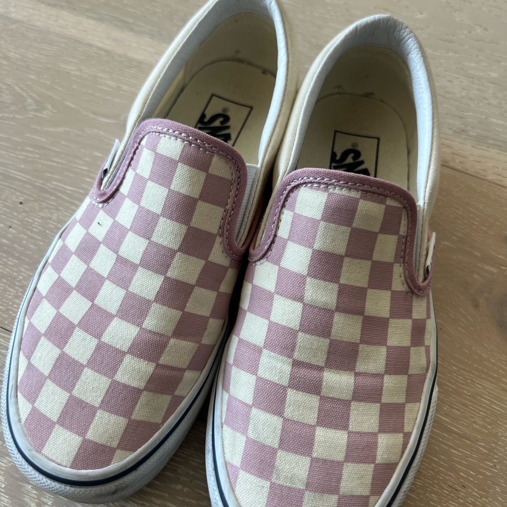 Vans Checkered Slip-On Shoes - Pink and White